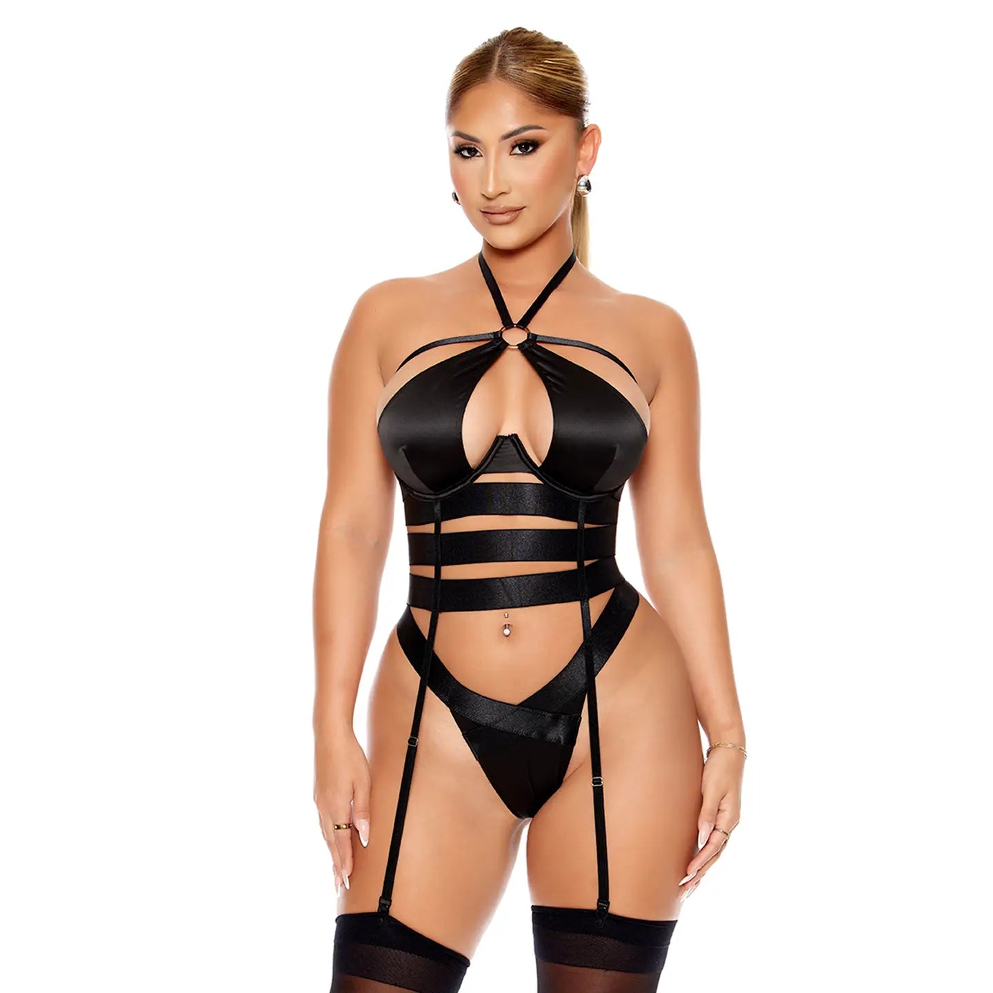 Soft Life Satin Strappy Bustier Lingerie Set W
