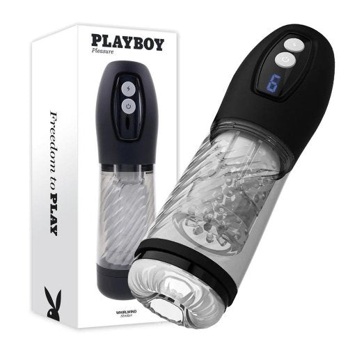 Playboy Whirlwind Rechargeable Thrusting and Spinning Stroker – Black