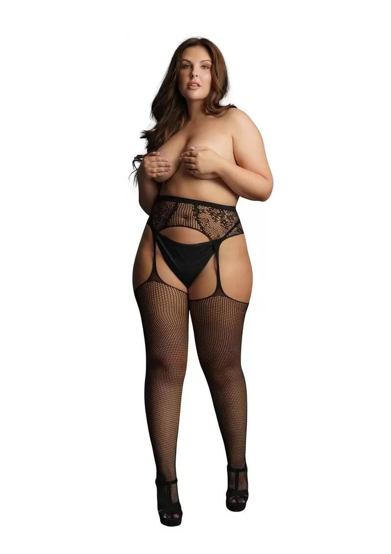 Le Desir Fishnet and Lace Garterbelt Stocking – Queen – Green