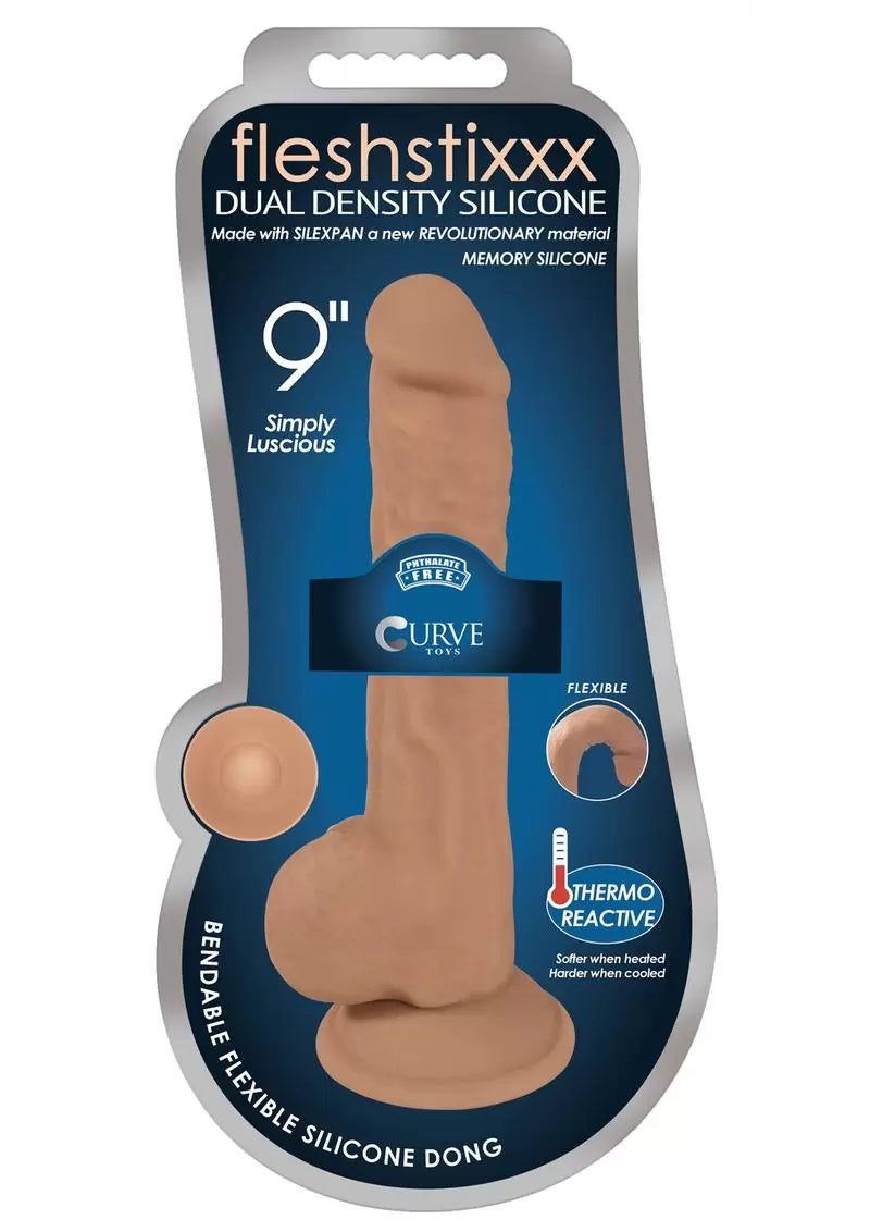 Fleshstixxx Dual Density Silicone Bendable Dong with Balls 9in