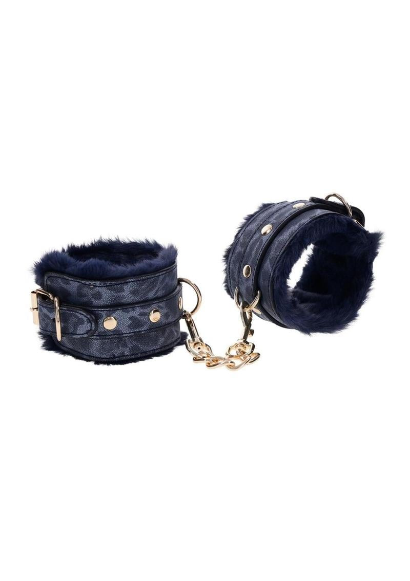 Sex and Mischief Cougar Fur Handcuffs – Navy/Gold