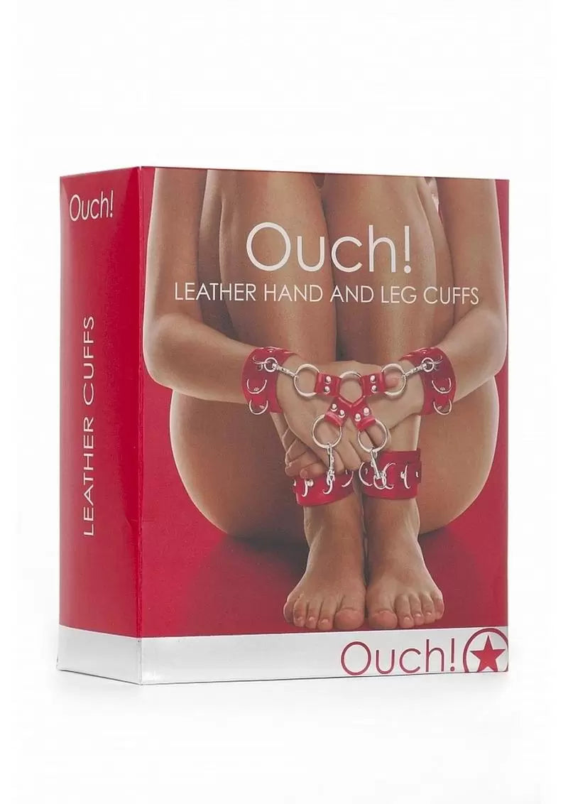 Ouch! Leather Hand and Leg Cuffs – Red