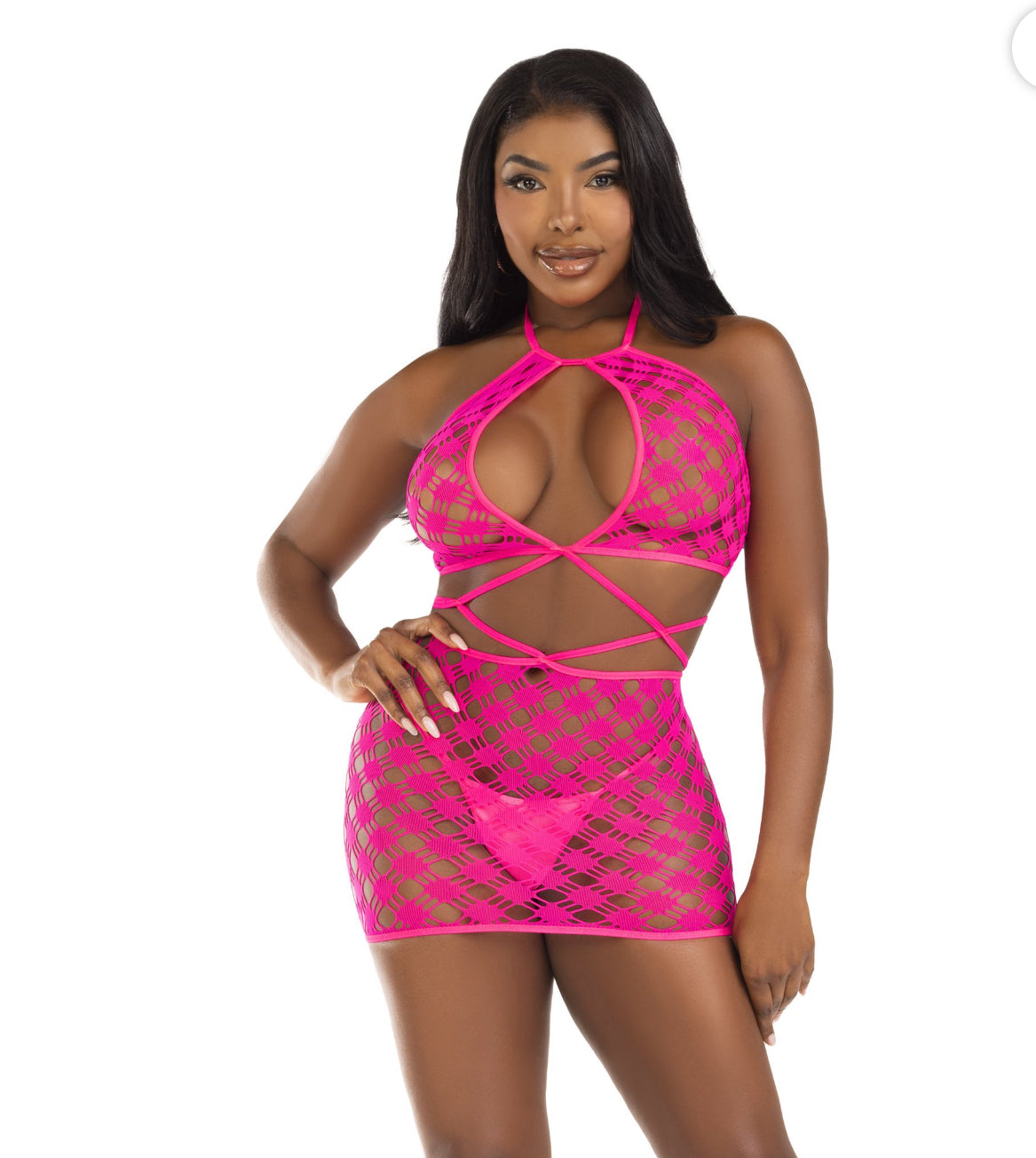 Keyhole Halter Hardcore Net Mini Dress