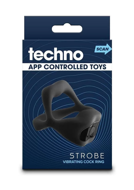 Techno Strobe Rechargeable Silicone App Compatible Cock Ring – Black