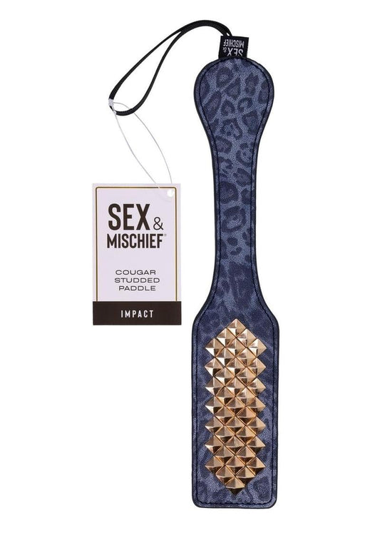 Sex and Mischief Cougar Studded Paddle – Navy/Gold