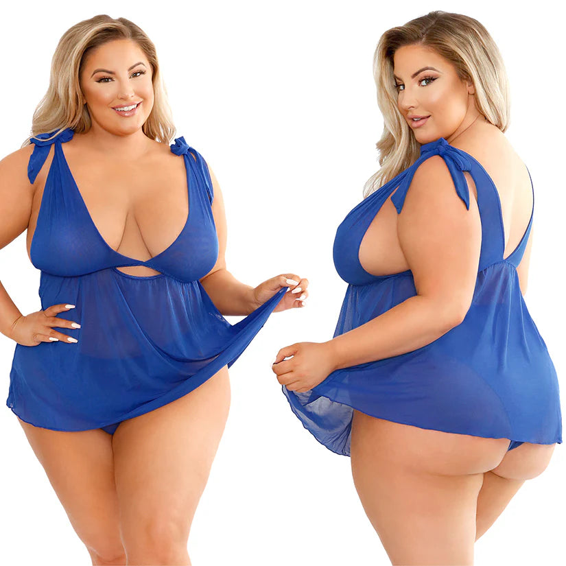 Fantasy Lingerie Play Zara Shoulder Tie Babydoll Set-Blue
